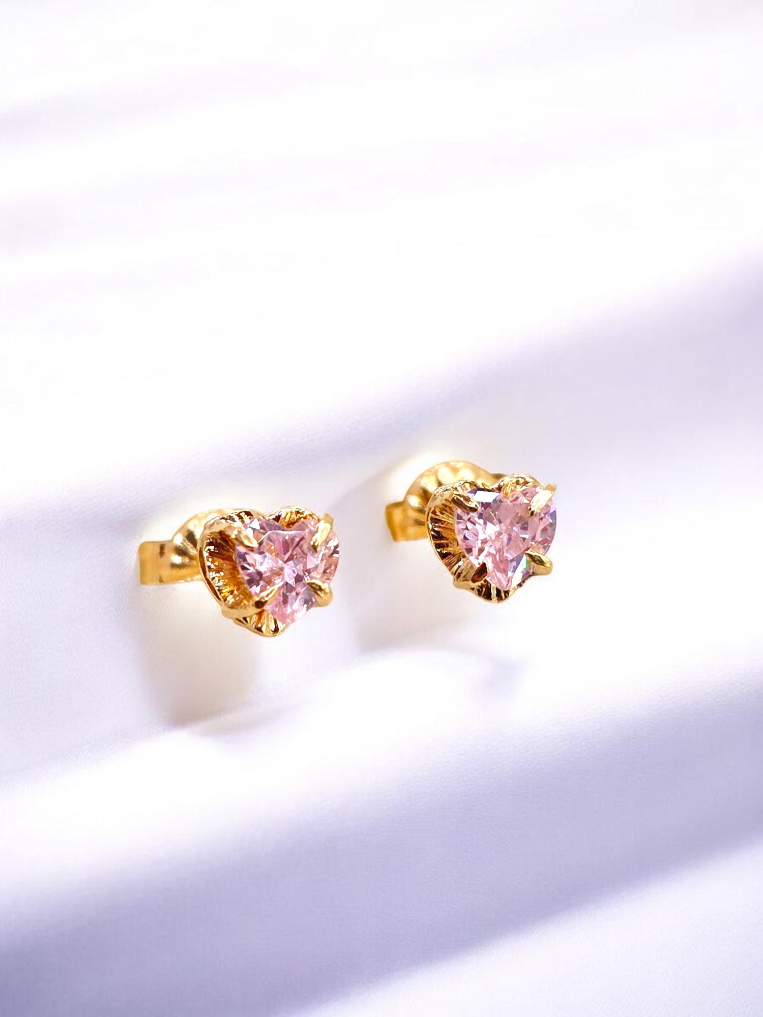 Aros chatón corazón rosa de Francia 5 mm Oro 18k 3