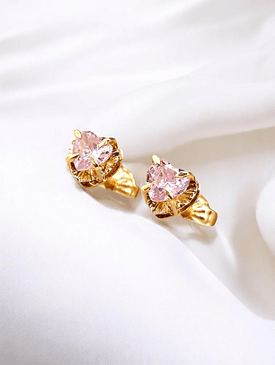 Aros chatón corazón rosa de Francia 5 mm Oro 18k