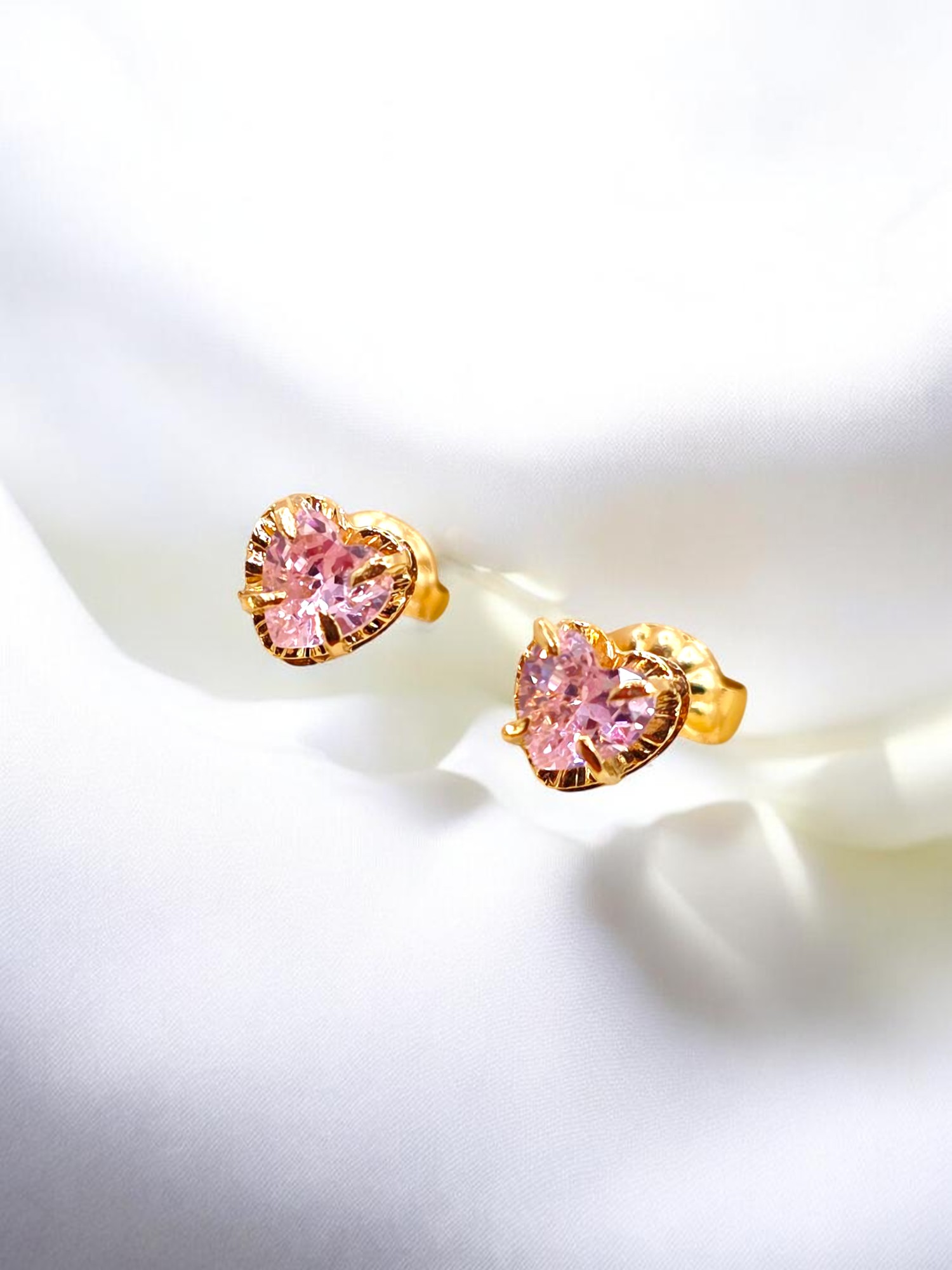 Aros chatón corazón rosa de Francia 5 mm Oro 18k 6