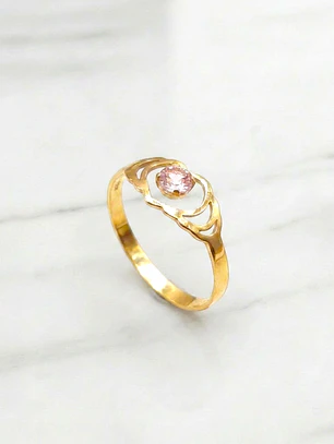 Anillo silueta dos corazones Rosa de francia Oro 18k