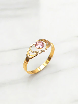 Anillo silueta dos corazones Rosa de francia Oro 18k