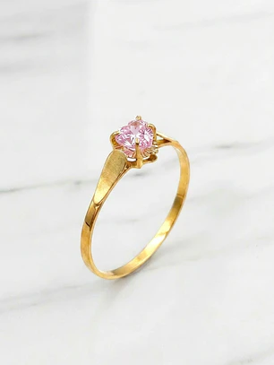 Anillo chatón corazón rosa de Francia Oro 18k