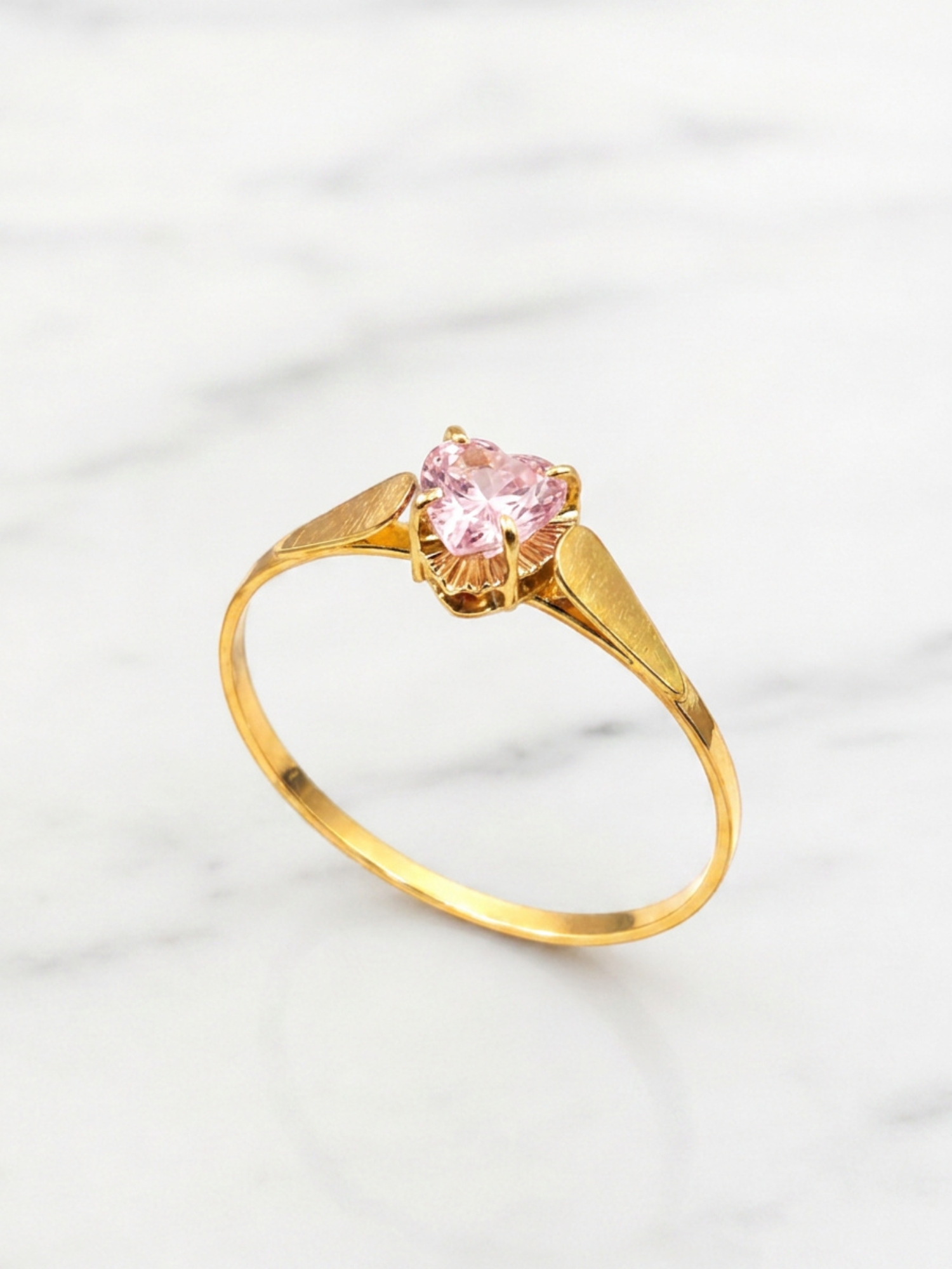 Anillo chatón corazón rosa de Francia Oro 18k 3