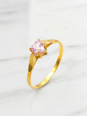 Anillo chatón corazón rosa de Francia Oro 18k