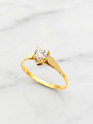 Anillo chatón corazón circon Oro 18k