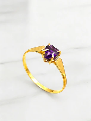 Anillo chatón corazón amatista Oro 18k