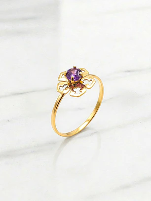 Anillo flor silueta Amatista Oro 18k