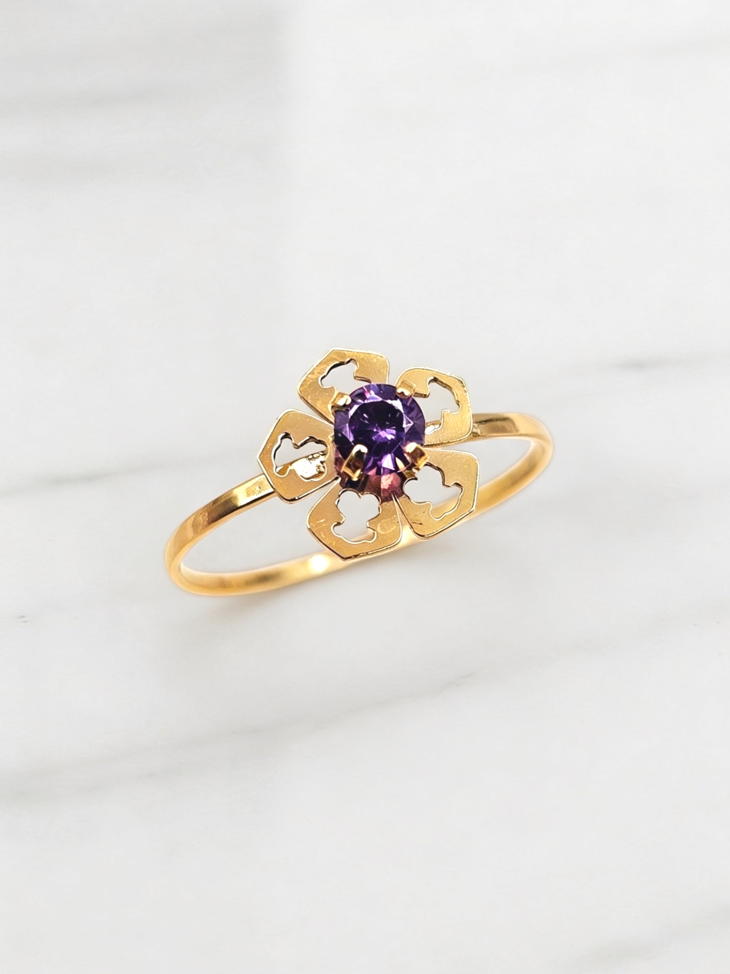 Anillo flor silueta Amatista Oro 18k 4