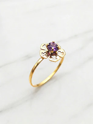 Anillo flor silueta Amatista Oro 18k