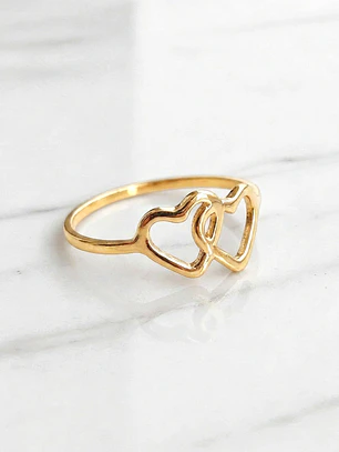 Anillo dos corazones Oro 18k