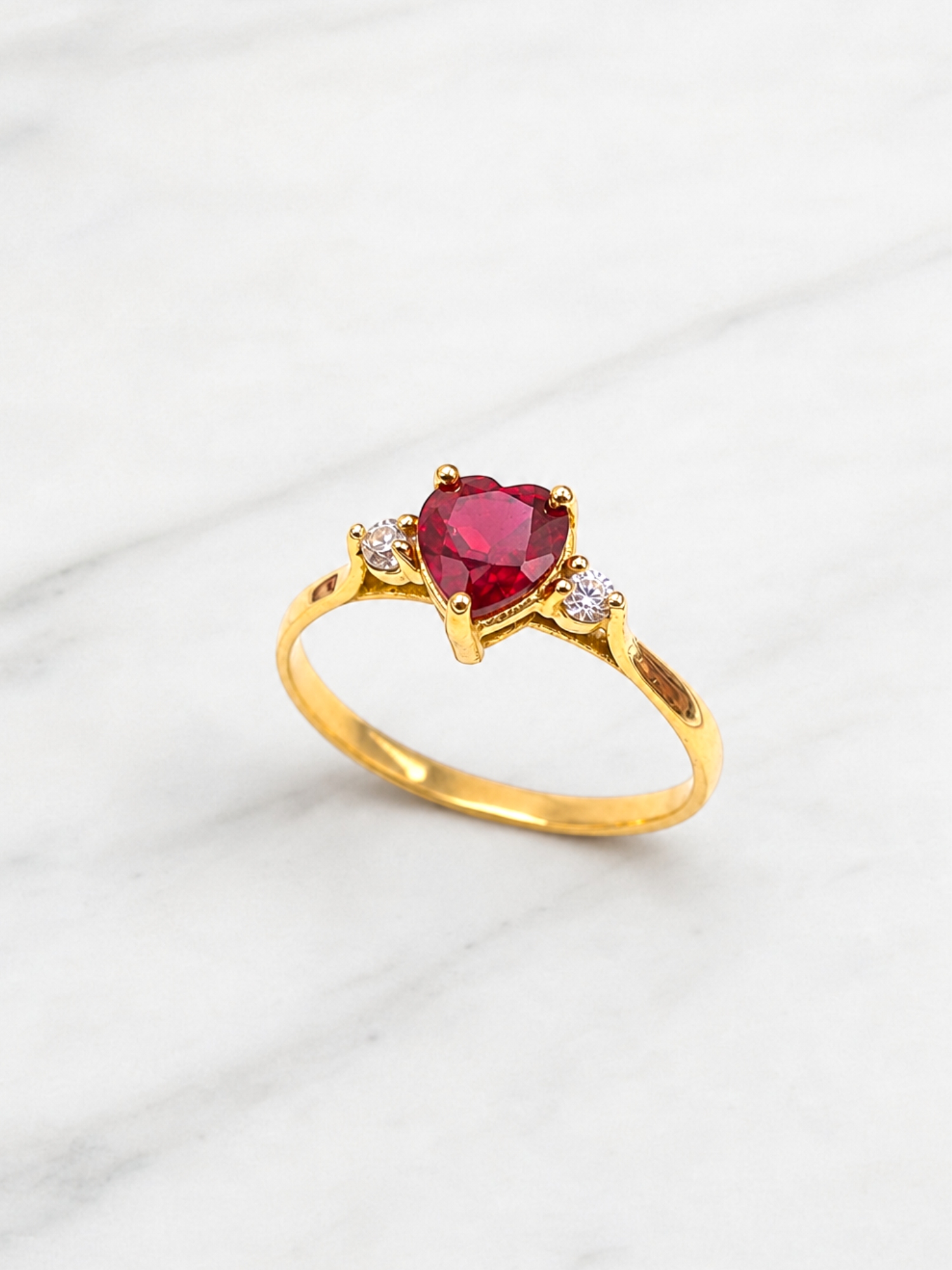 Anillo corazon rubi y circones Oro 18k 3