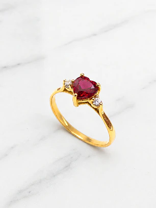 Anillo corazon rubi y circones Oro 18k