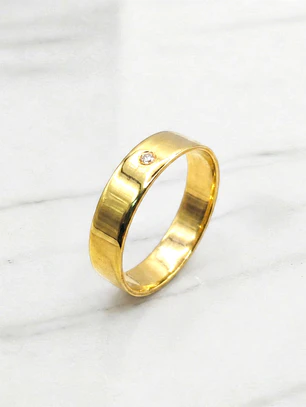 Anillo plano 4 mm diamante Oro amarillo 18k