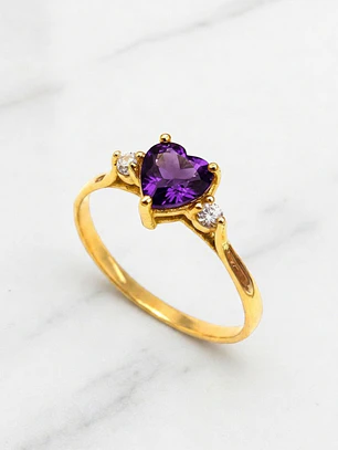 Anillo corazon amatista y circones Oro 18k