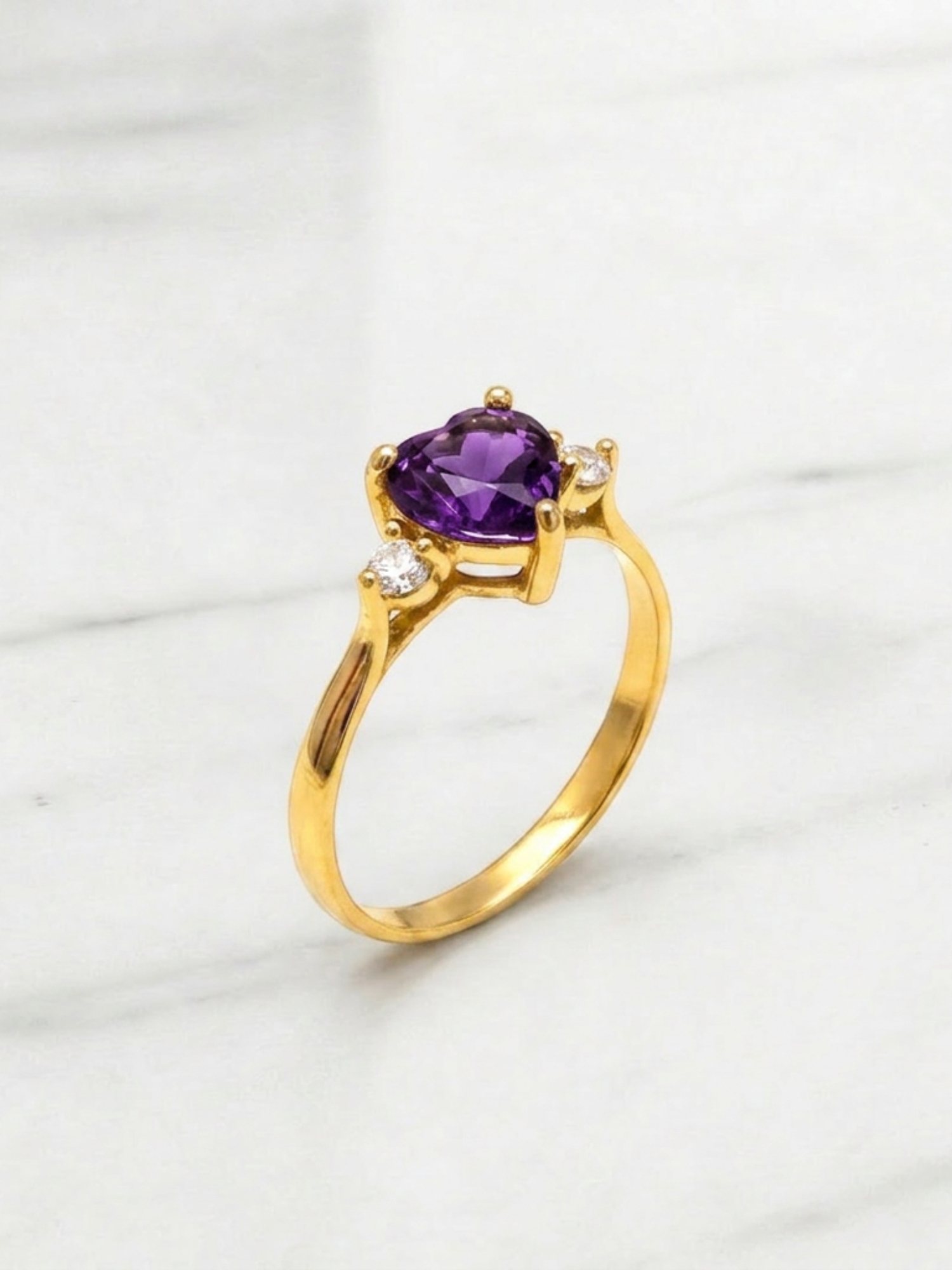 Anillo corazon amatista y circones Oro 18k 1