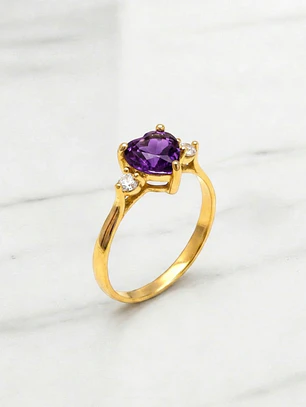 Anillo corazon amatista y circones Oro 18k