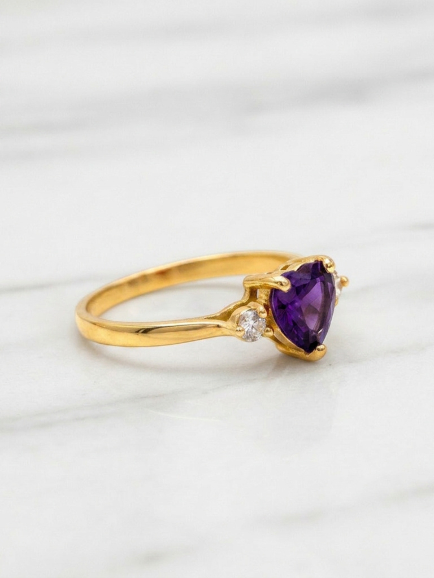 Anillo corazon amatista y circones Oro 18k 3