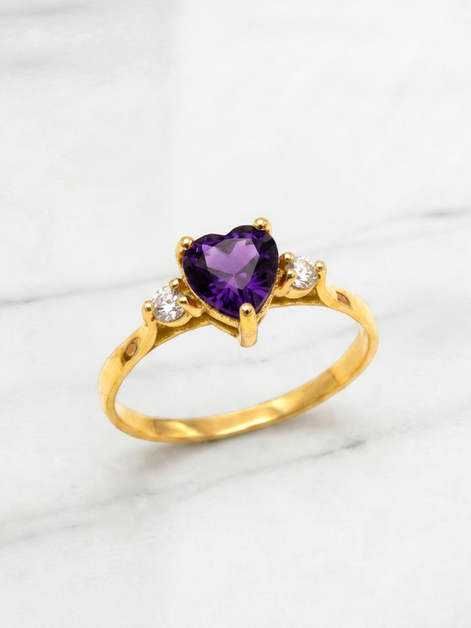 Anillo corazon amatista y circones Oro 18k 4
