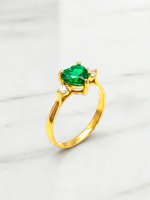 Anillo corazon esmeralda y circones Oro 18k