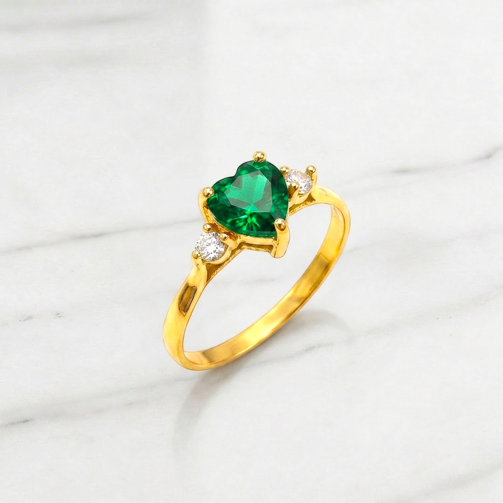 Anillo corazon esmeralda y circones Oro 18k 5