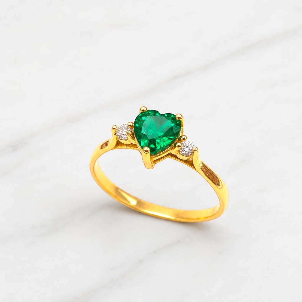 Anillo corazon esmeralda y circones Oro 18k 1