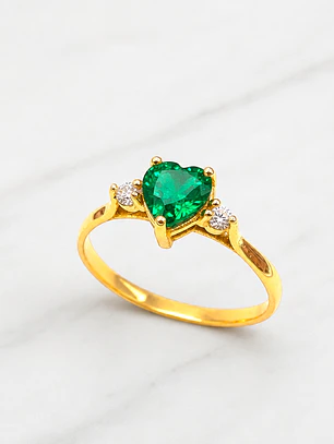 Anillo corazon esmeralda y circones Oro 18k