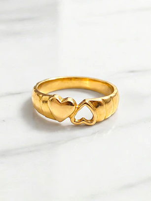 Anillo dos corazones Oro 18k
