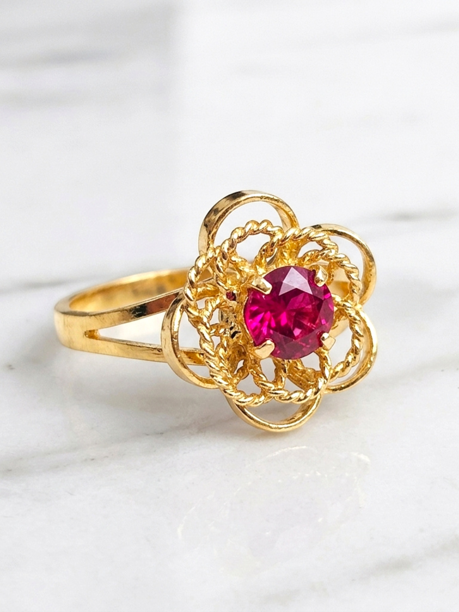 Anillo doble rosa rubí Oro 18k 1