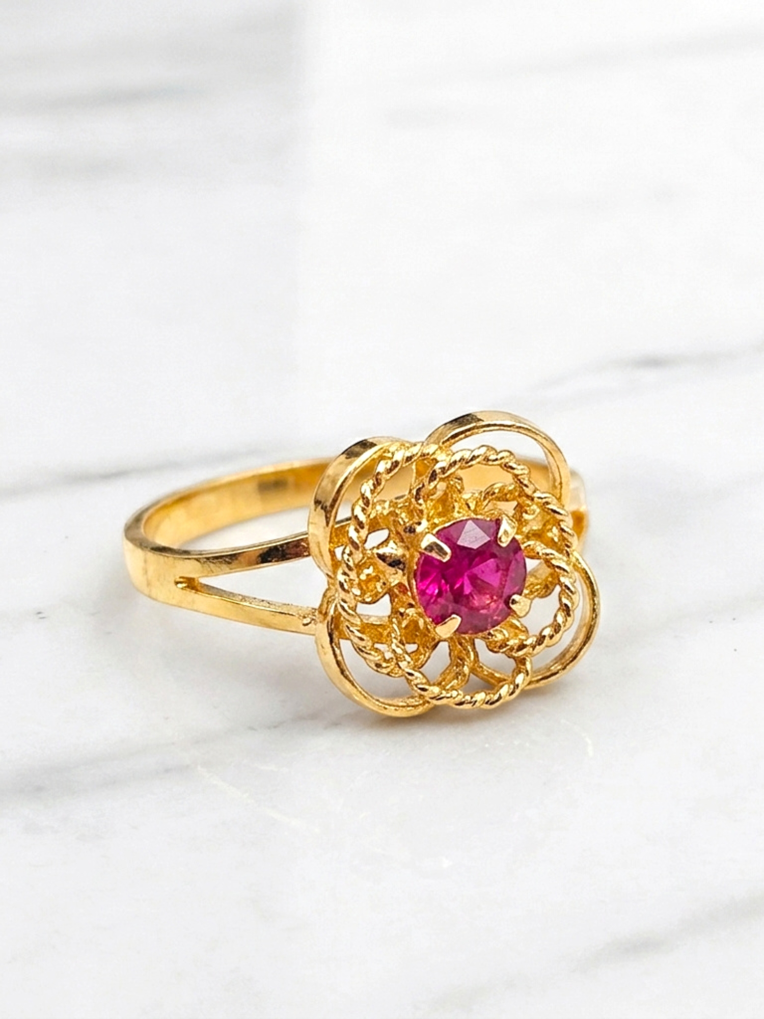 Anillo doble rosa rubí Oro 18k 4