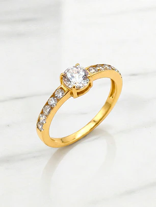 Anillo medio cintillo princesa circones Oro 18k