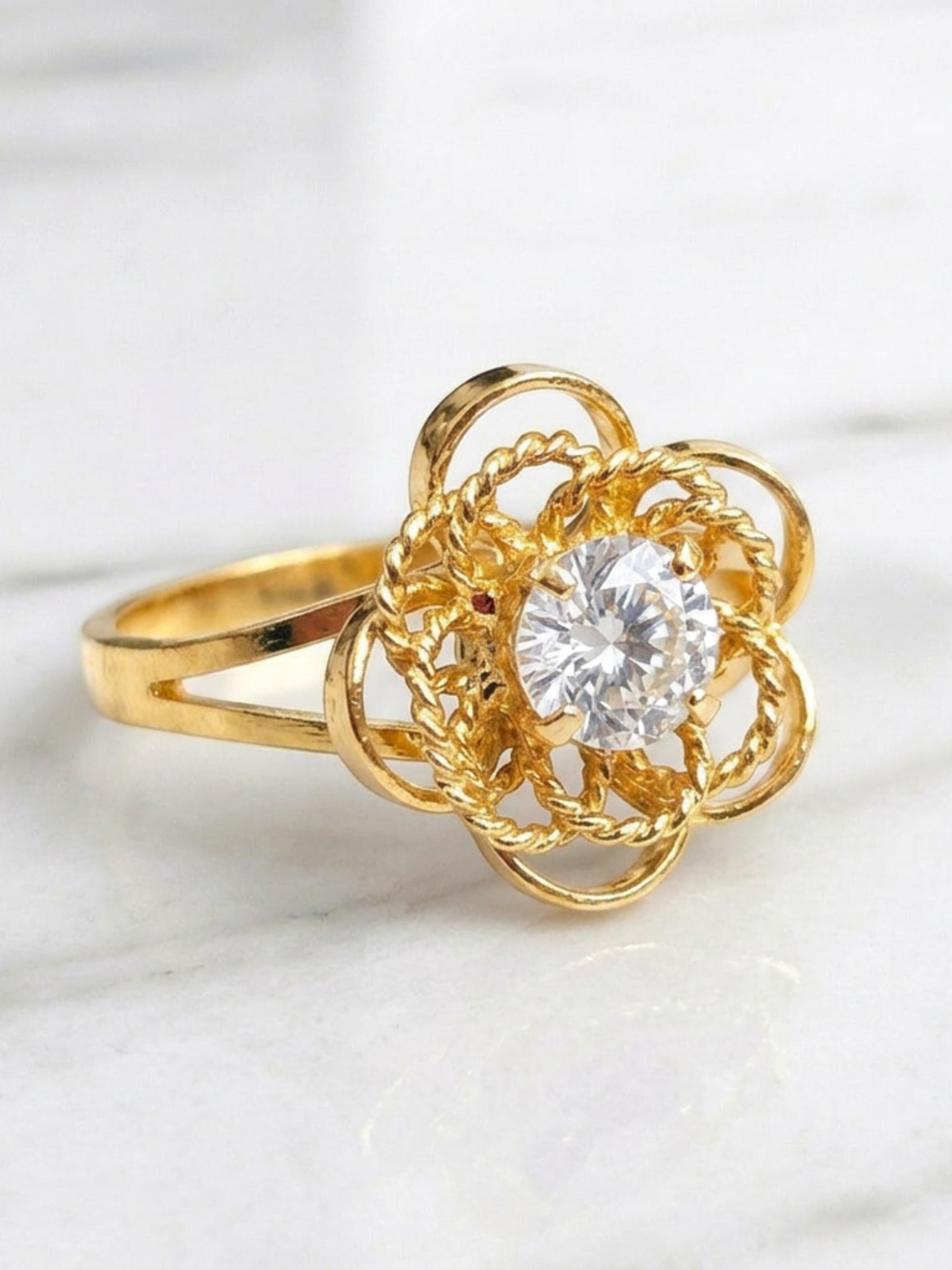 Anillo doble rosa circon Oro 18k 1