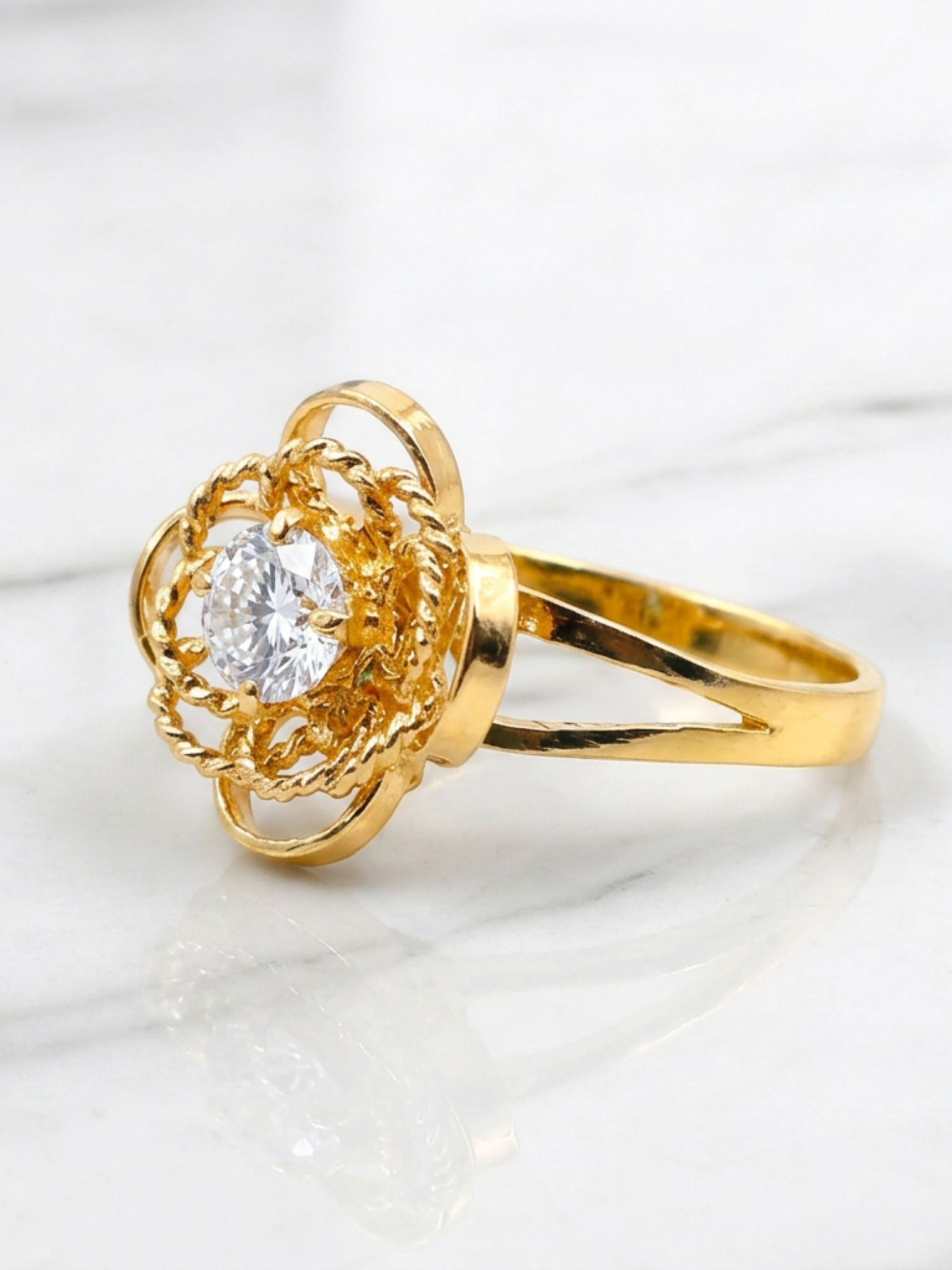 Anillo doble rosa circon Oro 18k 4