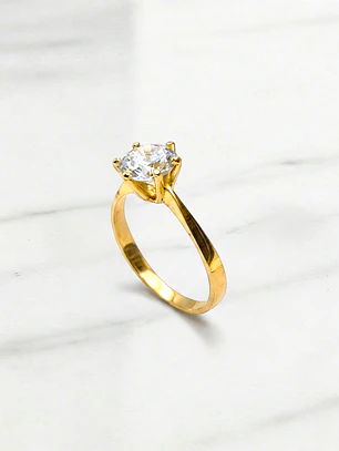 Anillo solitario circón 6 grifas Oro 18k