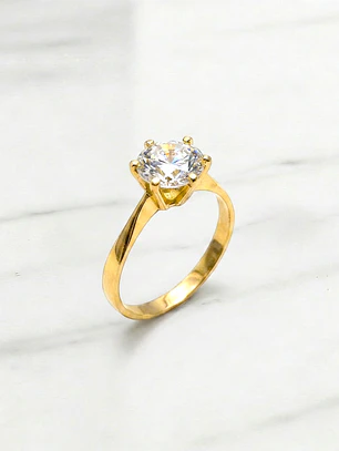 Anillo solitario circón 6 grifas Oro 18k