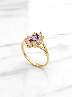 Anillo lady amatista con circones Oro 18k