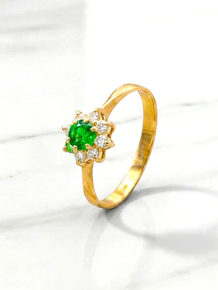 Anillo rosa esmeralda con circónes Oro 18k