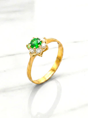 Anillo rosa esmeralda con circónes Oro 18k