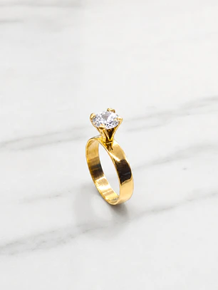 Anillo solitario ancho circón Oro 18k 