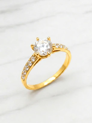 Anillo solitario medio cintillo circónes mediano Oro 18k