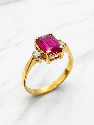 Anillo rectángulo rubí y circón Oro 18k