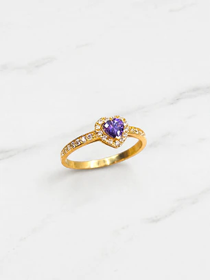 Anillo cintillo corazón amatista Oro 18k