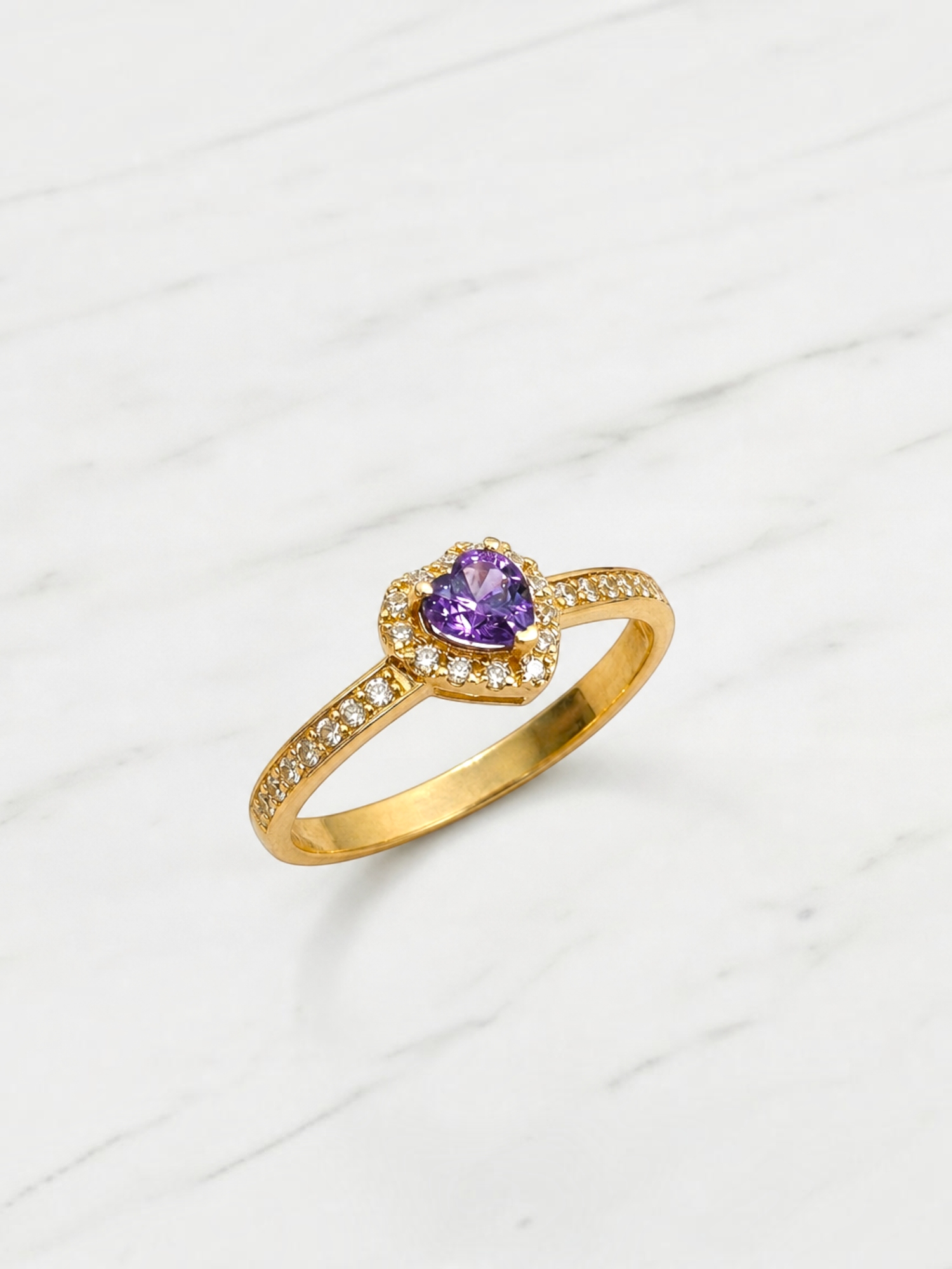 Anillo cintillo corazón amatista Oro 18k 3
