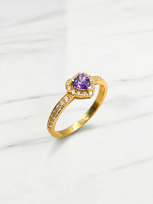 Anillo cintillo corazón amatista Oro 18k