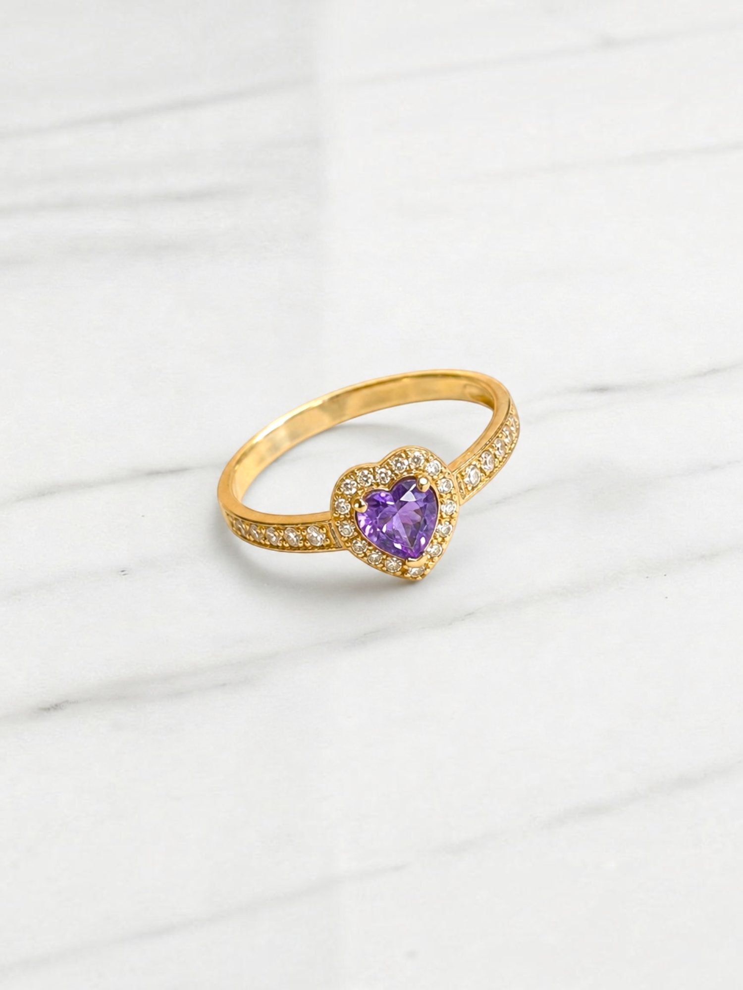 Anillo cintillo corazón amatista Oro 18k 5