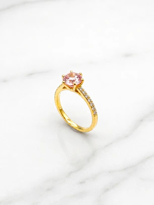 Anillo solitario cintillo rosa de francia Oro 18k