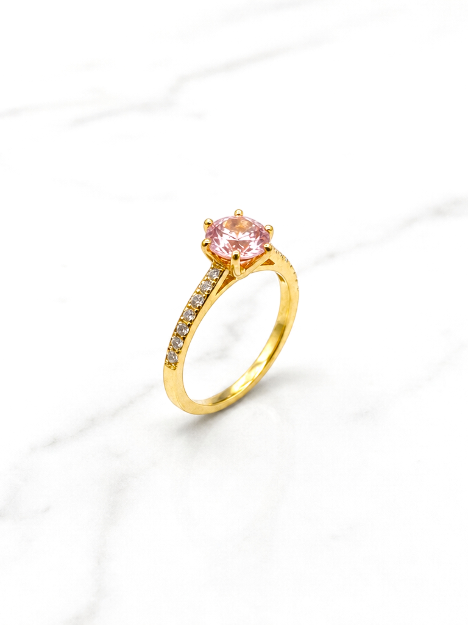 Anillo solitario cintillo rosa de francia Oro 18k 2