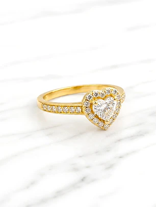 Anillo doble corazón cintillo circónes Oro 18k