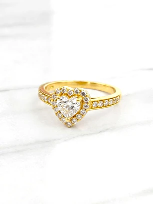 Anillo doble corazón cintillo circónes Oro 18k