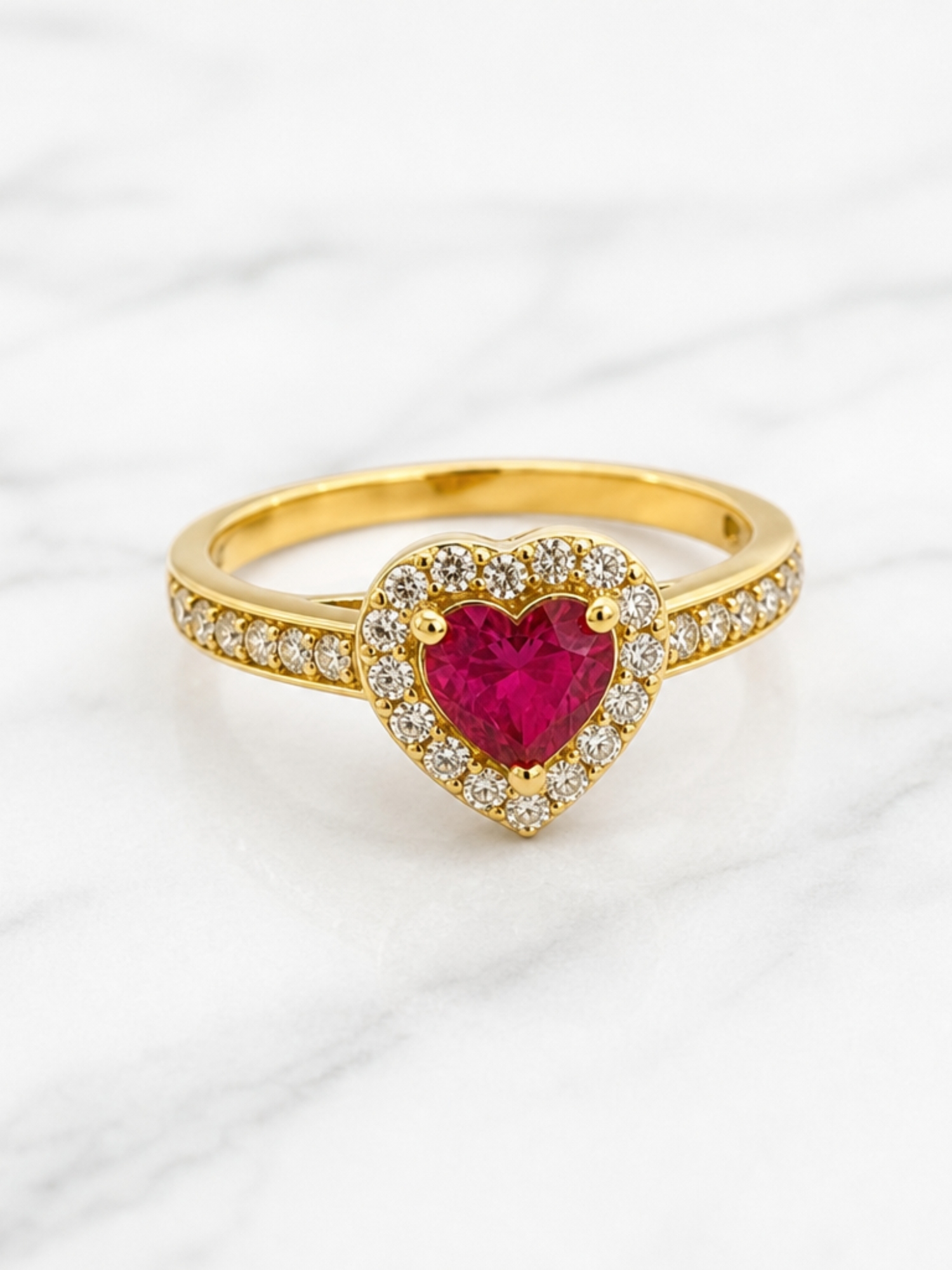 Anillo doble corazón cintillo rubi y circones Oro 18k 1
