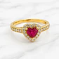 Anillo doble corazón cintillo rubi y circones Oro 18k - Miniatura 1